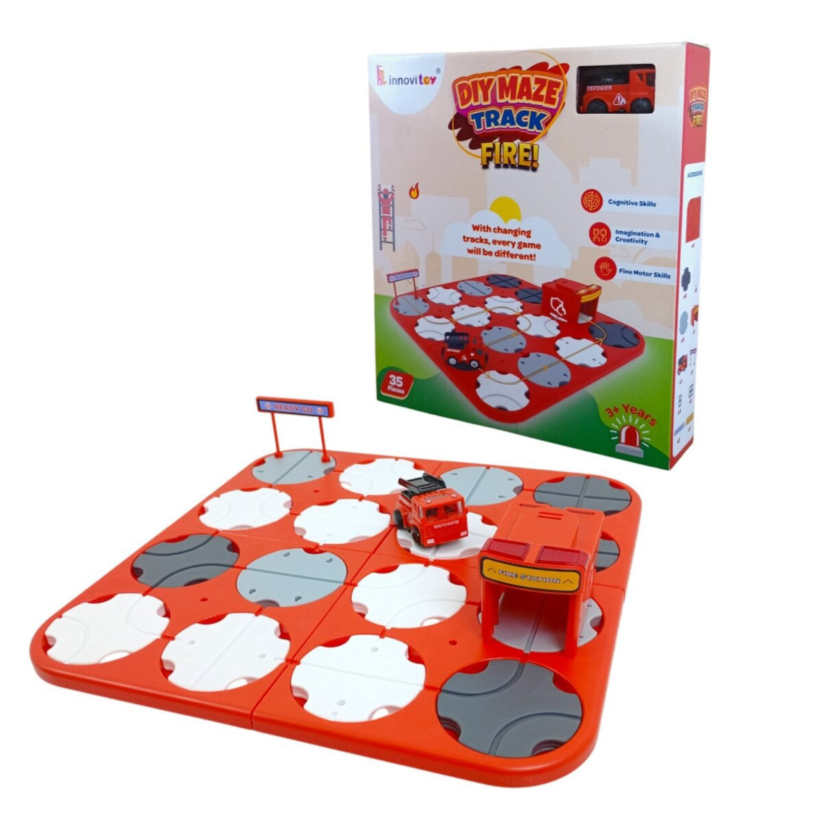 Track Maze Race Car Track Building Block Educational Toy Set Tiles DIY Play Set 2 Light Up Car STEM Learning Police,School
