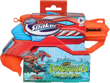 Nerf Super Soaker DinoSquad Raptor-Surge Water Blaster, Trigger-Fire Soakage Pichkari for Outdoor Water Games, Branded Toy Pichkari for Holi Festival, 6 above age old