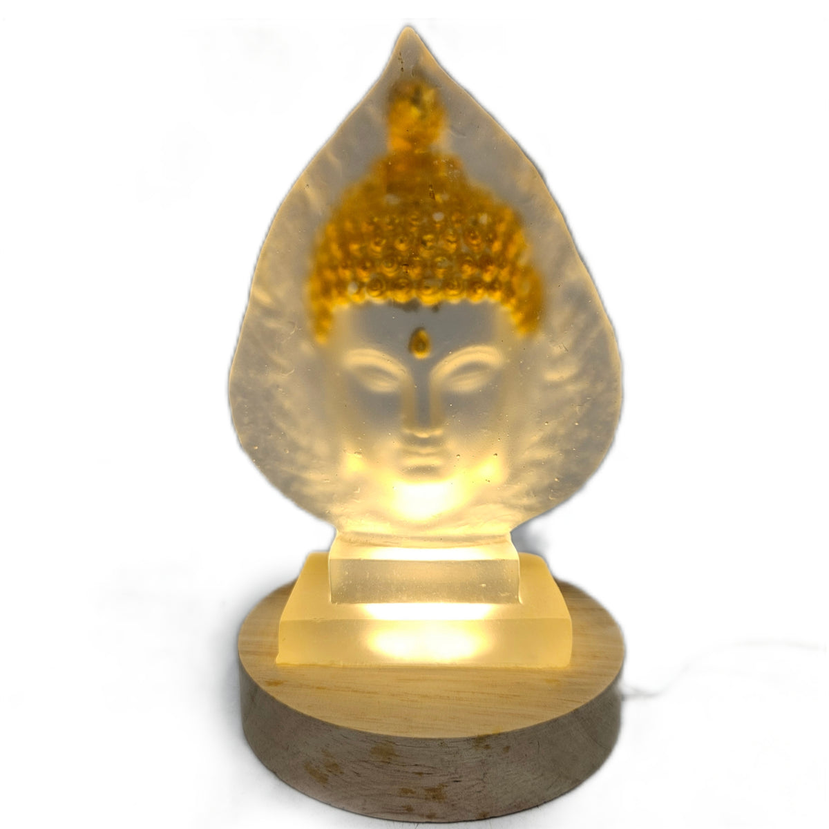 Crystal-finish Resin buddha LED Night Lamp, a decorative spiritual showpiece featuring intricate gold-leaf detailing