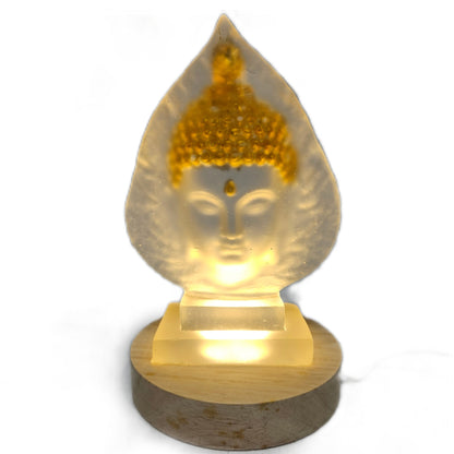 Crystal-finish Resin buddha LED Night Lamp, a decorative spiritual showpiece featuring intricate gold-leaf detailing