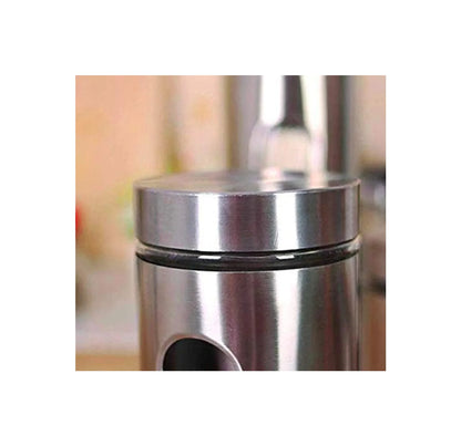 Stainless Steel Kitchen Canister, Airtight Food Storage Jars with Lid, Visible Window Seasoning Cereal Container Organizer, Set of 2 pcs,350ml Each
