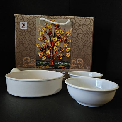 Kanch creative 3 piece set snack pack having two bowls & serving pan for Returning purpose