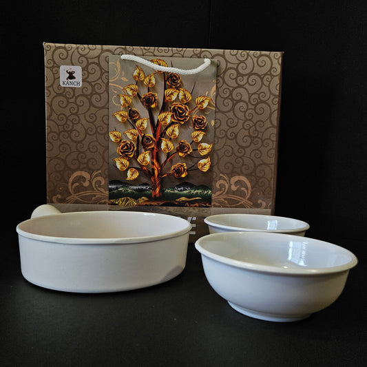 Kanch creative 3 piece set snack pack having two bowls & serving pan for Returning purpose