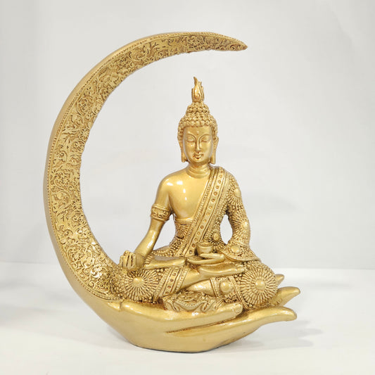 Antique Meditating Moon Buddha Statue Idol for Home/ Office Table Decor and Gift Decorative Showpiece