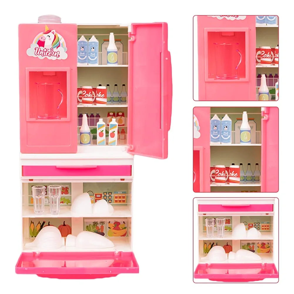 Double Door Plastic Miniature Role Play Refrigerator with Working Water Dispenser