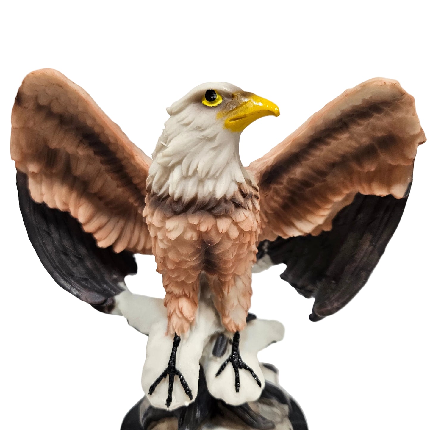 Eagle Sculpture with Red and Brown Feathers – Hand-Painted Ceramic Bald Eagle Figurine on Rock Base – Patriotic Wildlife Statue for Home, Office, Collectors and Gifts