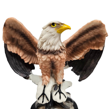 Eagle Sculpture with Red and Brown Feathers – Hand-Painted Ceramic Bald Eagle Figurine on Rock Base – Patriotic Wildlife Statue for Home, Office, Collectors and Gifts