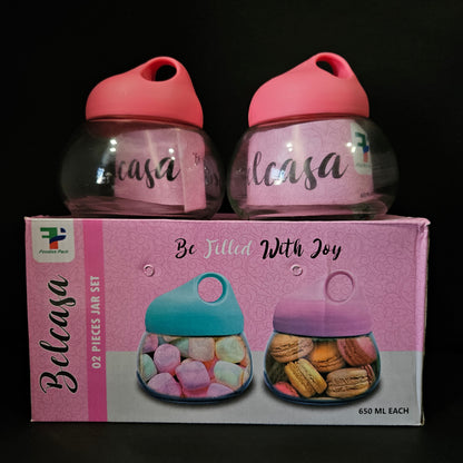 Belcasa 2 pieces glass Dry Fruit storage jar set of 650ml & for Returning gifting purpose