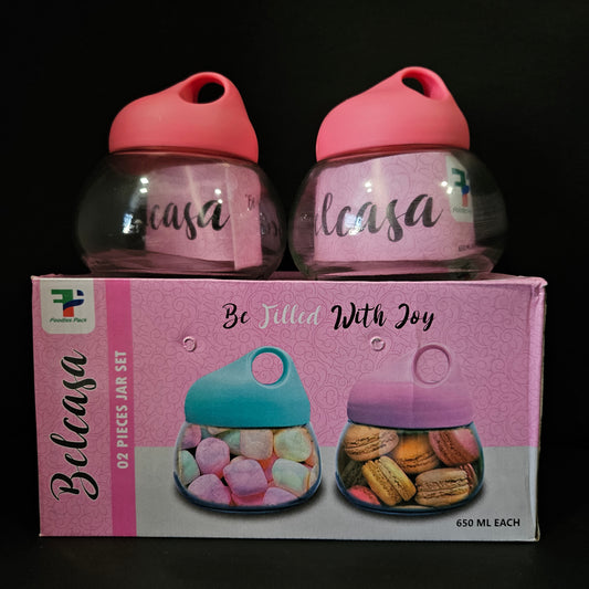 Belcasa 2 pieces glass Dry Fruit storage jar set of 650ml & for Returning gifting purpose