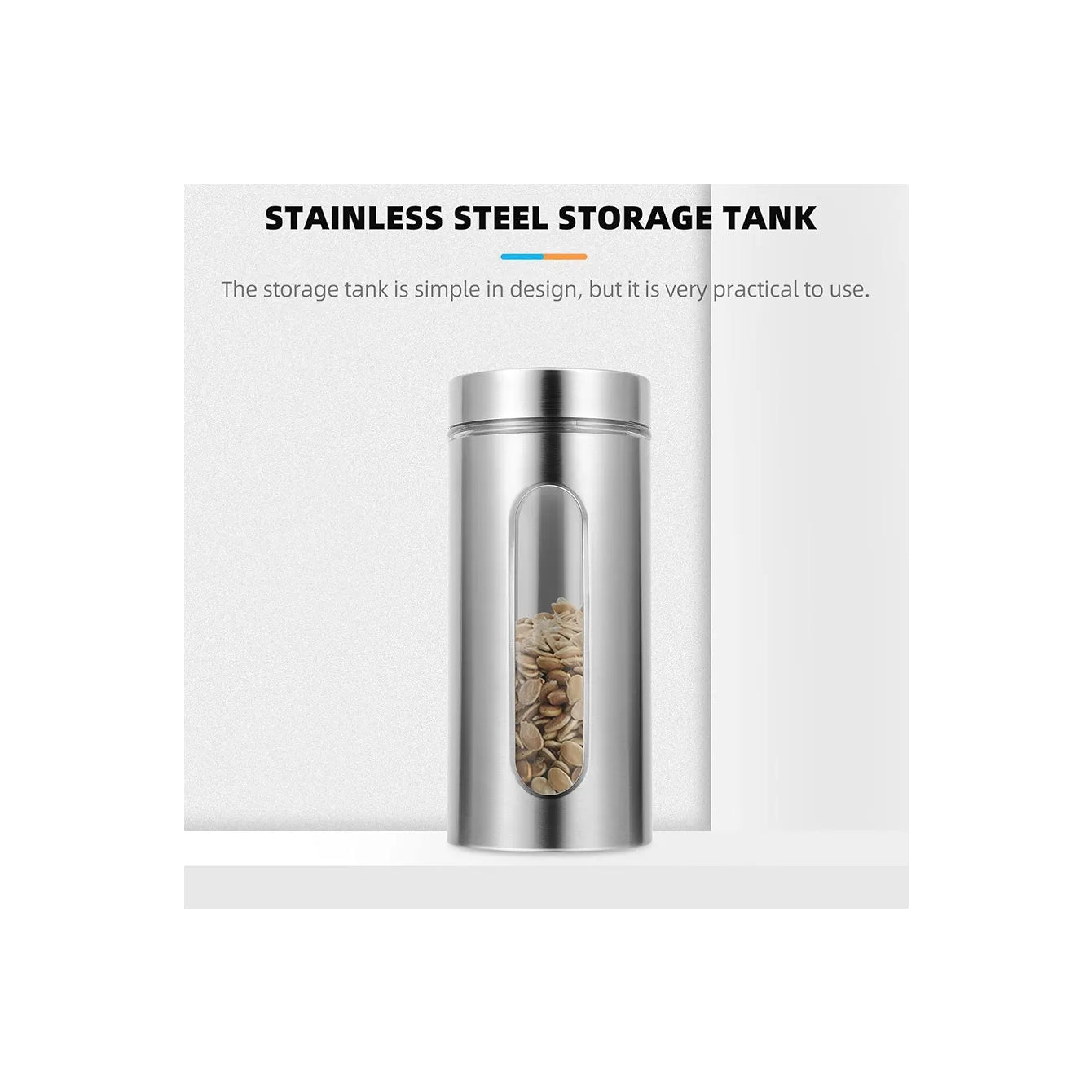 Stainless Steel Airtight Canister with Lid and Clear Window Food Storage Container Jars for Kitchen Counter Flour Coffee Bean Tea Cereal Sugar Cookie Storage Canister 1200ml