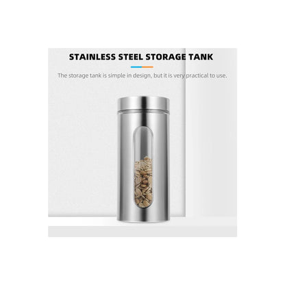 Stainless Steel Airtight Canister with Lid and Clear Window Food Storage Container Jars for Kitchen Counter Flour Coffee Bean Tea Cereal Sugar Cookie Storage Canister 1200ml