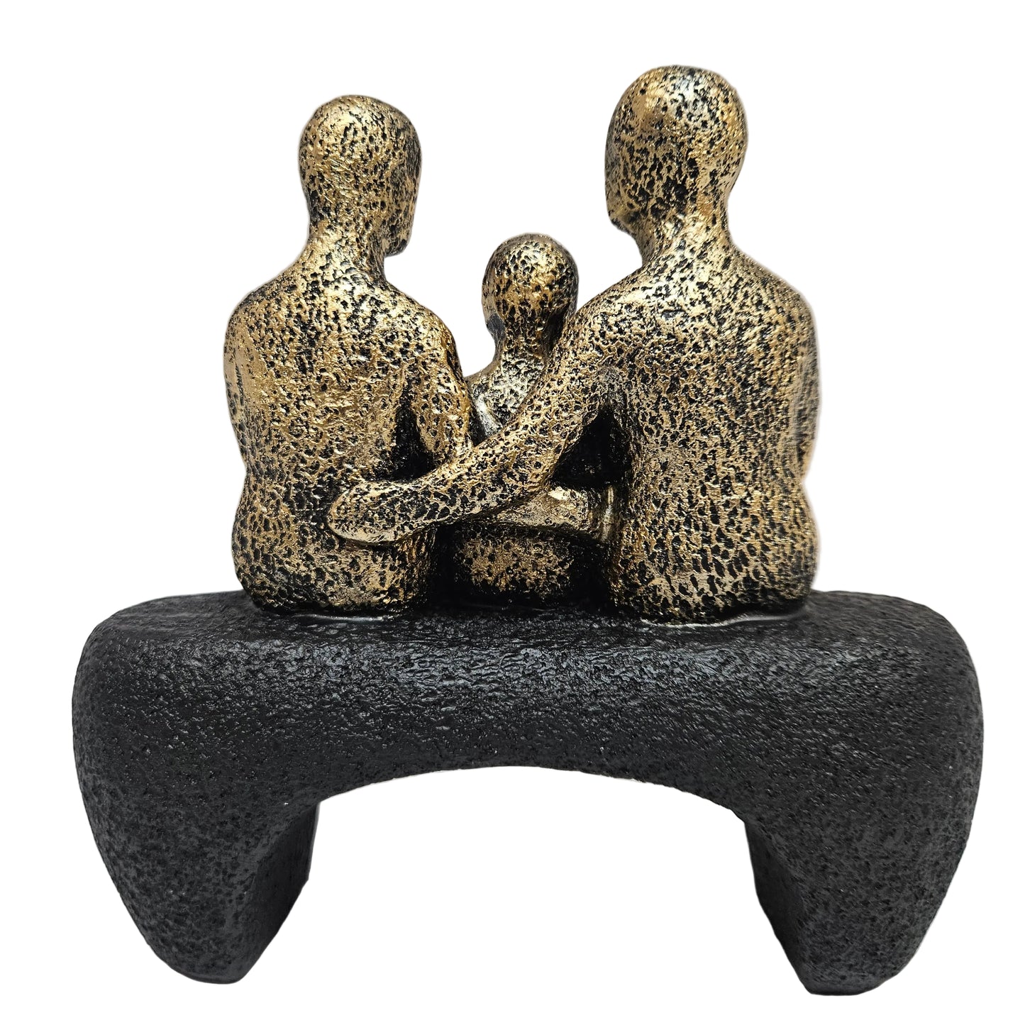 Decorative abstract family of three sitting statue resin gold and black color