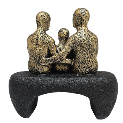 Decorative abstract family of three sitting statue resin gold and black color
