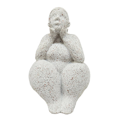 white resin decorative figurine depicts a sitting woman with a speckled texture, suitable for modern home decor