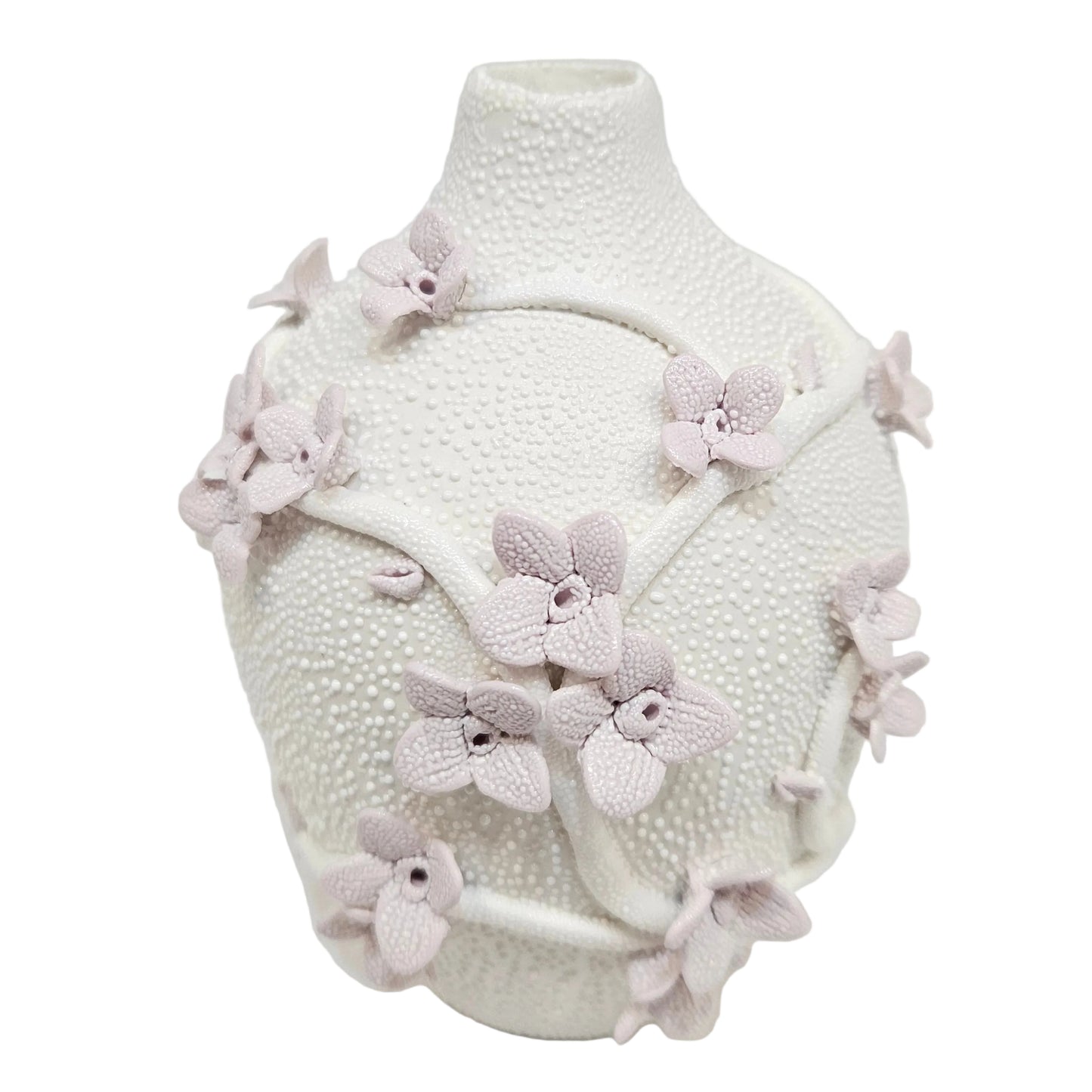 Textured white polyresin or Ceramic vase for Garden/home collection, embossed roses