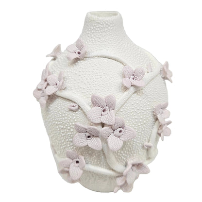 Textured white polyresin or Ceramic vase for Garden/home collection, embossed roses