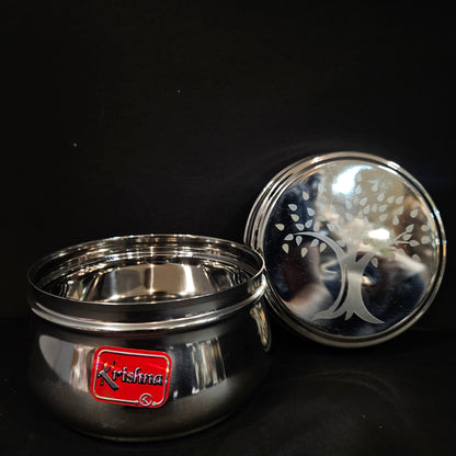 Stainless Steel Round storage box with Tree Designed lid perfect for Return gifting purpose
