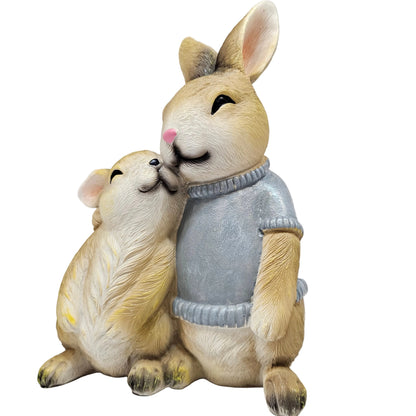Resin rabbit garden statue features a mother bunny hugging a smaller baby rabbit Showpiece Figurine