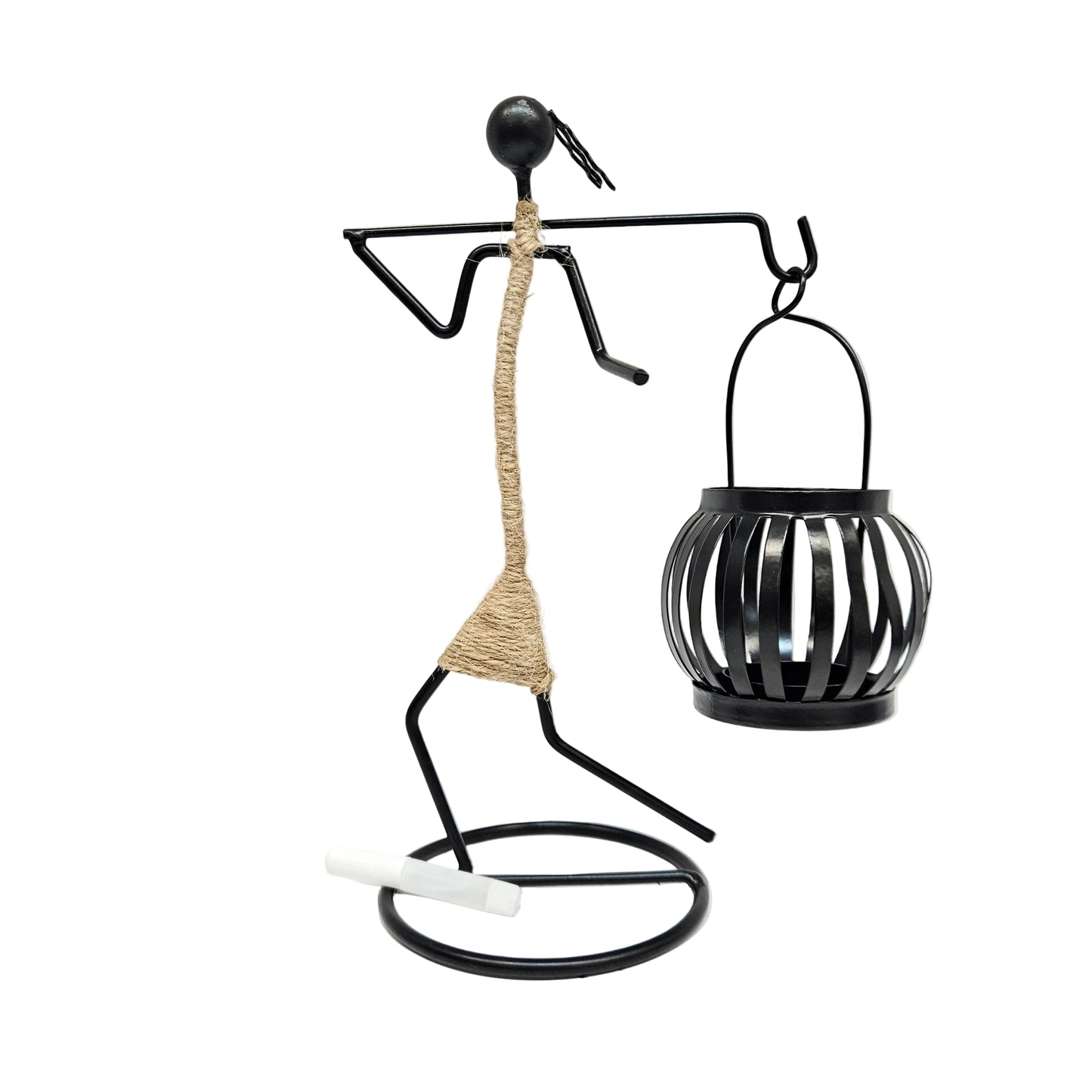 Decorative abstract character candle holder figurine made of black iron