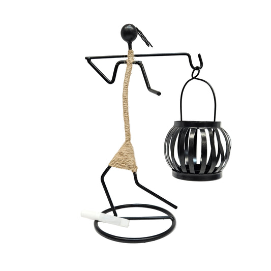 Decorative abstract character candle holder figurine made of black iron