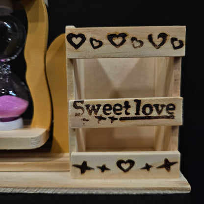 Handcrafted wooden penstand with sand Timers for Office/ table decor