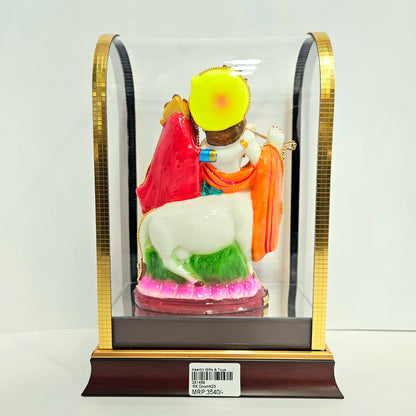 Radha Krishna with cow Idol 24 carat gold Plated Statue Showpiece in transparent cabin Box