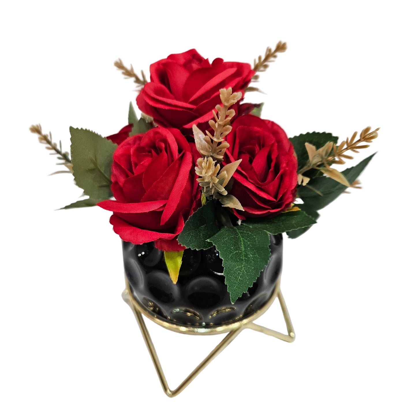 Artificial Antique  Rose Flowers with Creamic Pot and Metal Stand Ideal for Table Indoor |Home Decoration