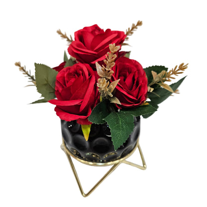 Artificial Antique  Rose Flowers with Creamic Pot and Metal Stand Ideal for Table Indoor |Home Decoration