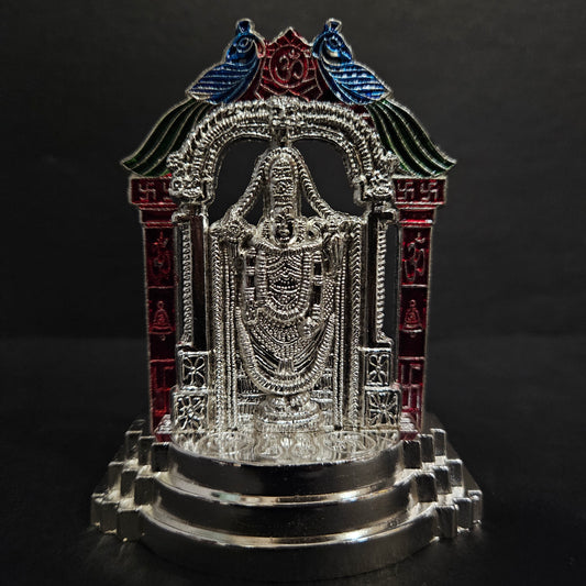Silver Plated Lord Balaji Idol Temple Design Showpiece for Gifting, Balaji Statue for Office Decor, Occasional Return Gift for Pooja
