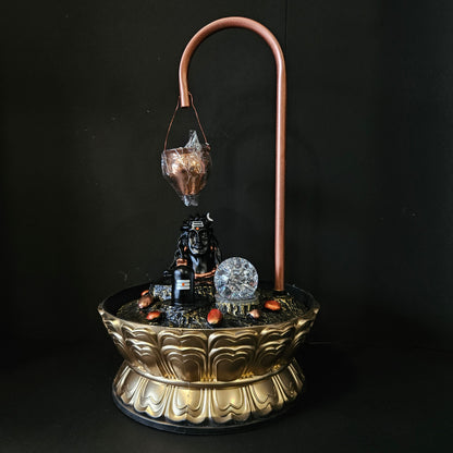Copper Metal Adiyogi Water Fountain with Crystal Ball for Home Decor Showpiece Tabletop Waterfall Decoration Indoor & Outdoor