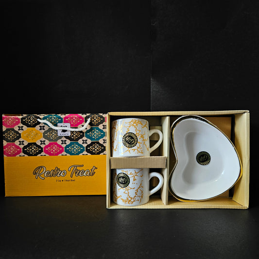 Kanch Restro Treat 2 Ceramic cups & 1 heart Shaped serving tray perfect for Return gifting purpose