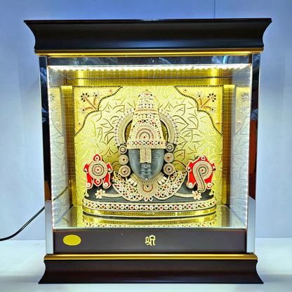 24 carats gold Plated Balaji Idol with decorative stones design Statue Showpiece in transparent protective cabin