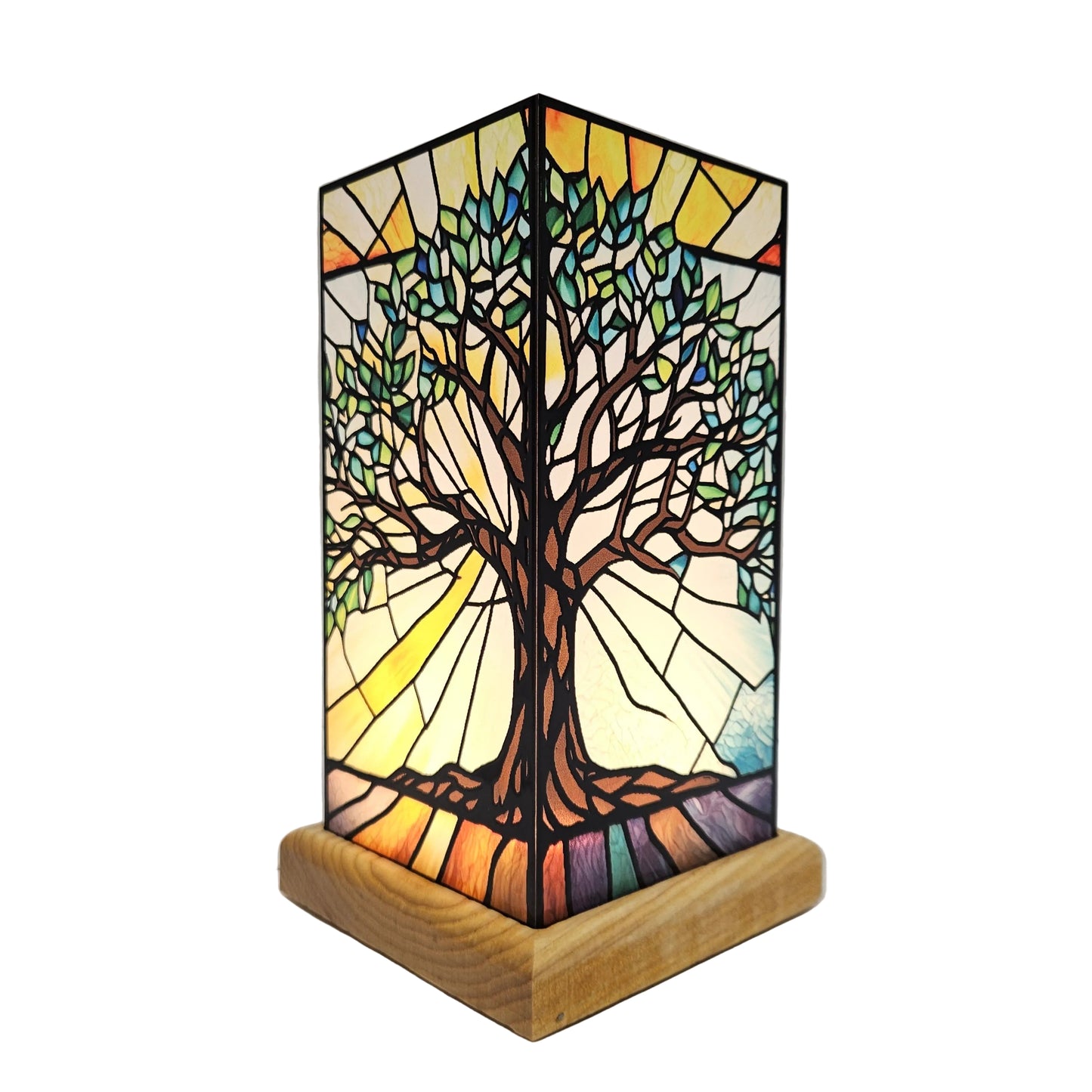 Gibson Gifts Stained Glass Table Lamp features a Tree of Life design on a wooden base Showpiece Figurine