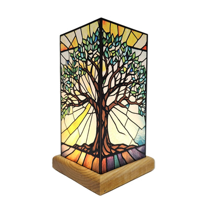 Gibson Gifts Stained Glass Table Lamp features a Tree of Life design on a wooden base Showpiece Figurine