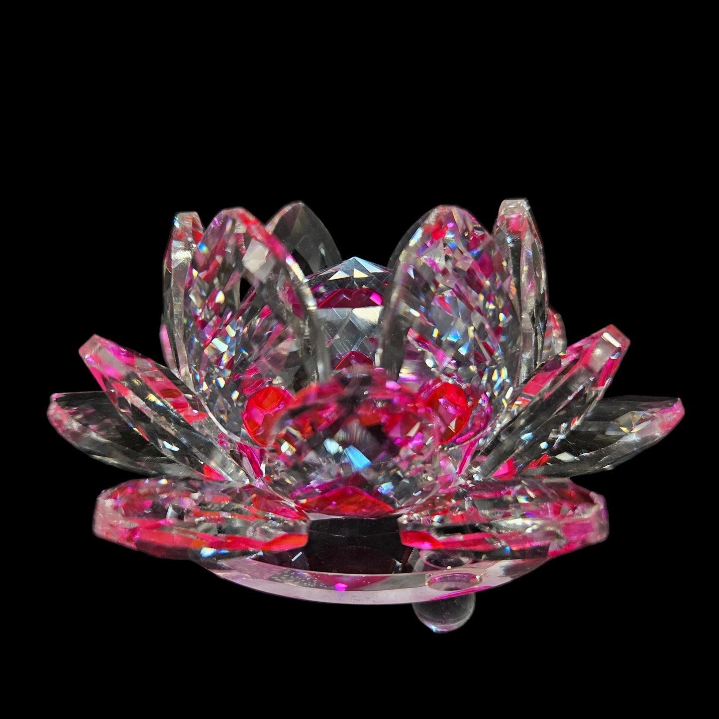 Glass Pink Crystal Lotus for Positivity Love Harmony Prosperity Peace Health Wealth Good Luck