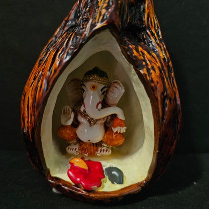 Coconut Shell Ganesha Statue – Handcrafted Ganesha Idol for Home| Office |Car Dashboard |Puja Room| Traditional Decorative Gift