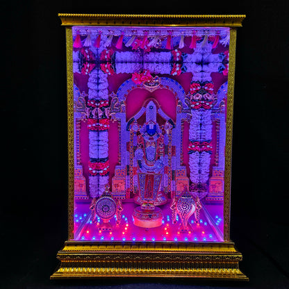 Tirupati Venkateswara Swamy,Tilak, shank&Chakra decorated with attractive stones,slokam & multi colour lighting Cabin idol perfect for Marriage gifting,house warming