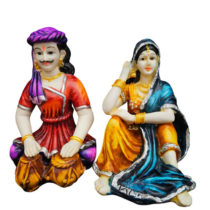Rajasthani Showpiece figures 8pcs set Couple Man & Lady Playing Musical Instrument Home Decor Resin Traditional Village Decorative Showpiece Statue Living Room