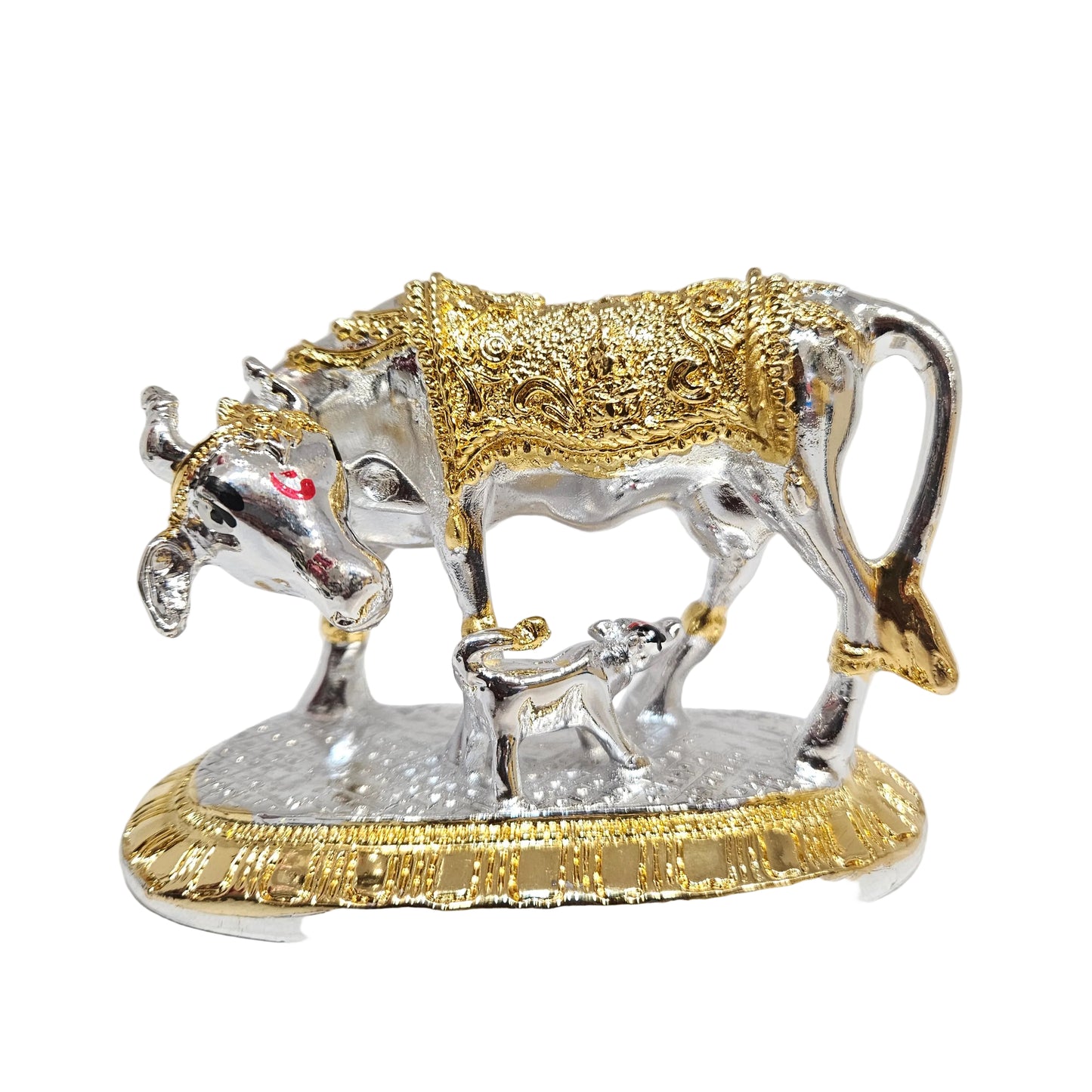 Om Kamdhenu Cow with Calf for Gold & Silver Plated Home Decor Gaay Bachda Cow and Calf for Vastu Positive Energy Wealth