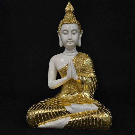 Golden Buddha Statue for Home Decor Tabletop Decoration Item with attractive elegant look Decorated with stones on base Buddha gold idol