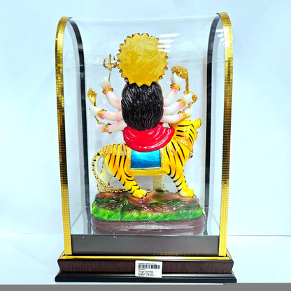 24 carat gold Plated durga Matha idol Statue showpiece with stones design in transparent protective cabin