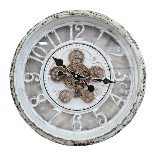 Vintage Design Round Wall Clock with Classic Number Dial, Decorative Open Gear Look, Silent Quartz Movement, Elegant Clock for Living Room,Office, Home Decor & Gifting