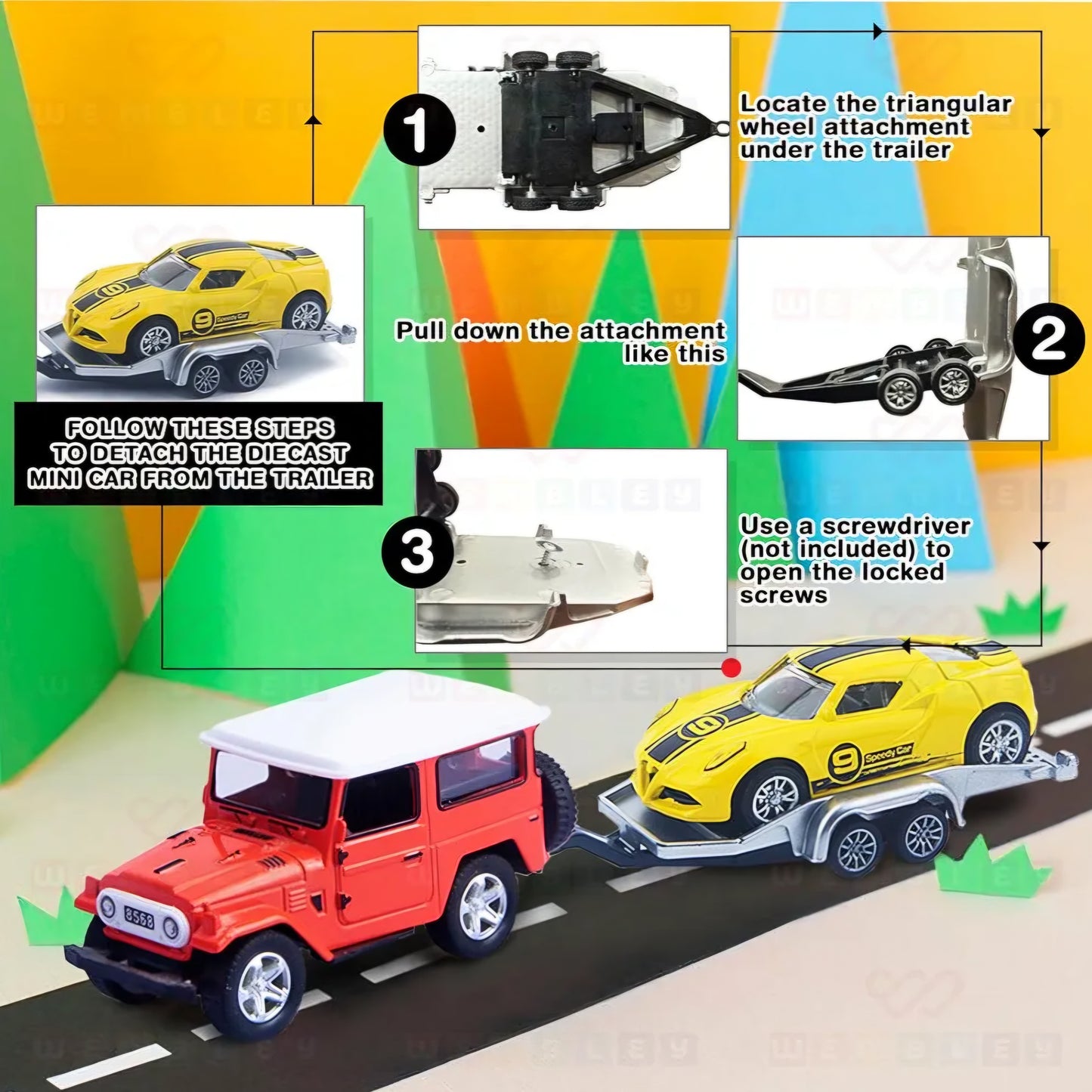 Land Cruiser Diecast Toy Car with Trailer for Kids Boys Girls Miniature Pull Back Car Vehicle Playset with Random Versatile Carrier Transportation