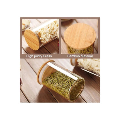 Airtight clear glass storage canister with wood lid food storage container jar with sealing bamboo lid for kitchen storage and multipurpose use