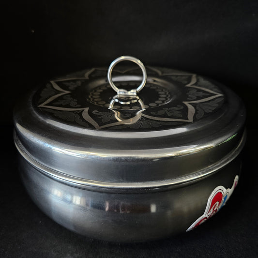 Stainless Steel Dabba with Elegant Flower Print Design - Slim and Sleek Canister Storage Container