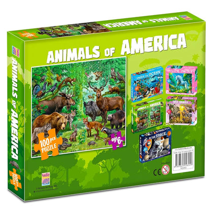 Animals of America Puzzle Box for Kids – 100 Piece Jigsaw Puzzle | Travel Brain Games for Children Ages 6-12 | Great Birthday Gifts for Girls and Boys