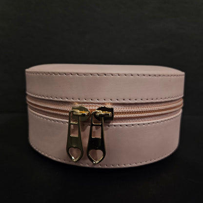 Pink Travel Jewelry Box Mini Portable Organizer Travel Case with Zipper PU Leather Small Storage Boxes Round Earrings Box for Women Gilrs Gift