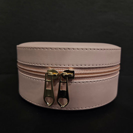 Pink Travel Jewelry Box Mini Portable Organizer Travel Case with Zipper PU Leather Small Storage Boxes Round Earrings Box for Women Gilrs Gift