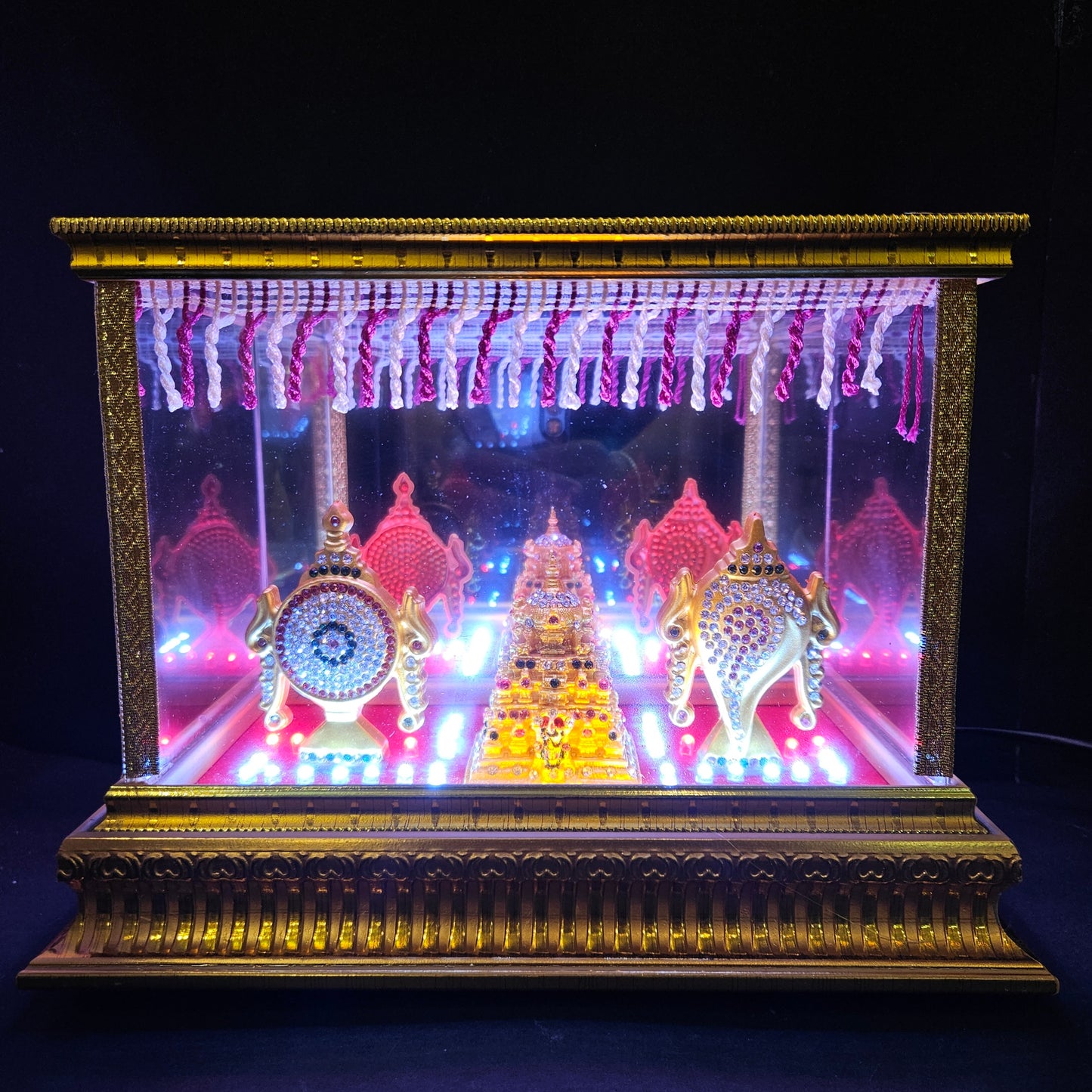 Tirupati Gopuram,shank&Chakra decorated with attractive stones,slokam & multi colour lighting Cabin idol perfect for Marriage gifting,house warming