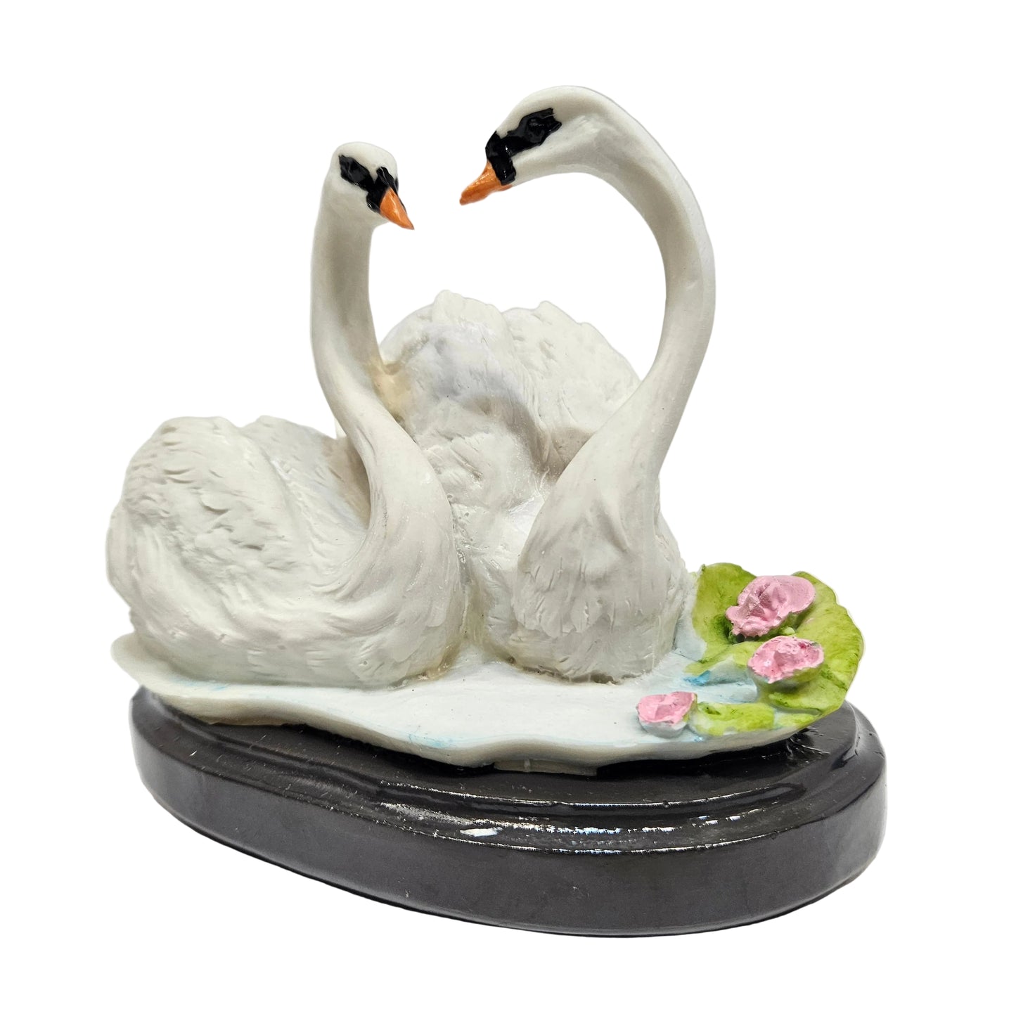 Ceramic Swan Couple Figurine, White with Floral Accents Home Decor Showpiece
